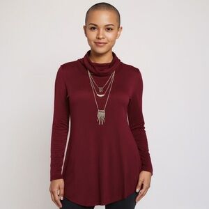 Anthropologie Deletta Burgundy Cowl Neck Tunic Top with Necklace - Size Small